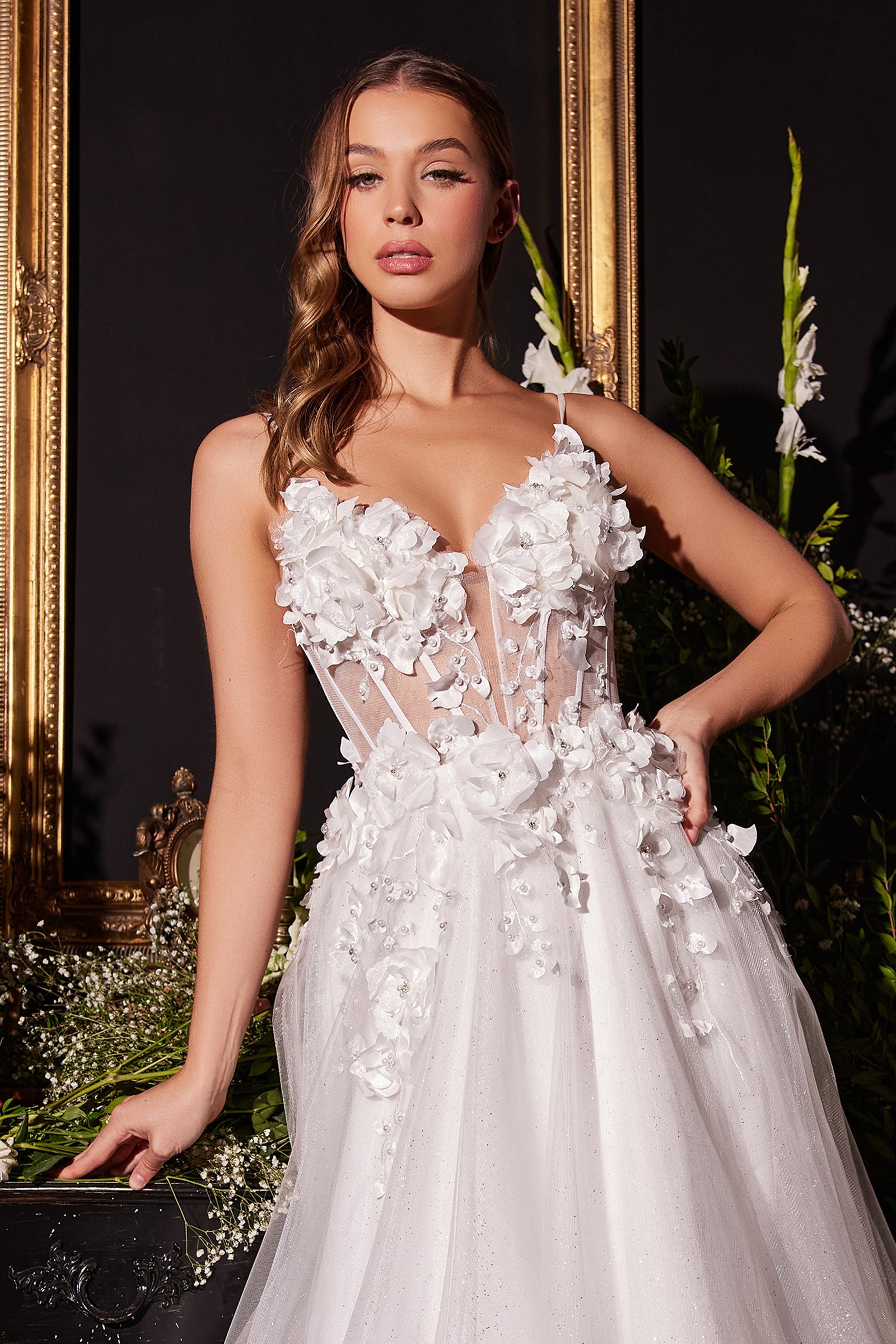 Enchanting Cinderella Divine CM318 Gown: Shimmering Lace and Flowing Elegance