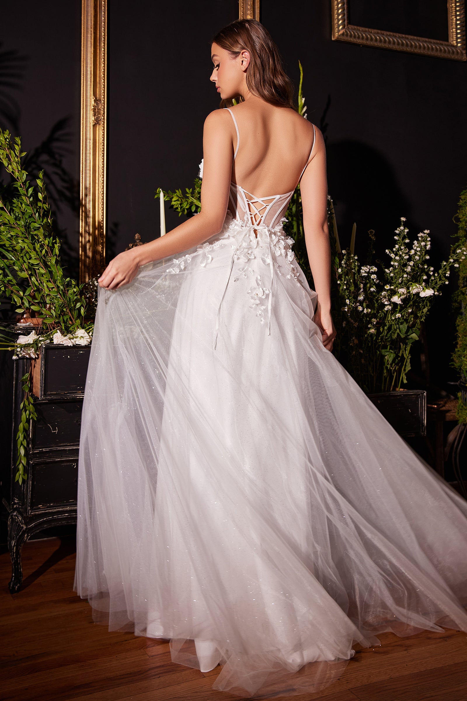 Enchanting Cinderella Divine CM318 Gown: Shimmering Lace and Flowing Elegance