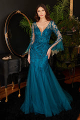 Cinderella Divine's Enchanting Mesh Dress: Floral Embroidery and Flutter Sleeves for Formal Occasions