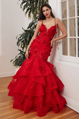 Cinderella Divine CM329: Captivating Fit-and-Flare Gown with Enchanting Floral Embellishments