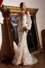 **Cinderella Divine's Enchanting Glitter Print Gown: Captivating Elegance for Unforgettable Occasions**