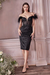 Indulge in Glamour: Cinderella Divine's Off-the-Shoulder Feather Dress