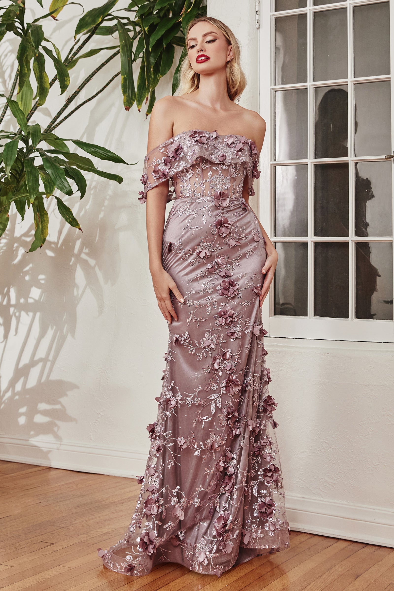 Captivating Foliage: Cinderella Divine's J832 Gown for Enchanting Occasions