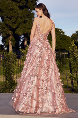 Cinderella Divine J838: Enchanting Glitter and Floral Prom Gown