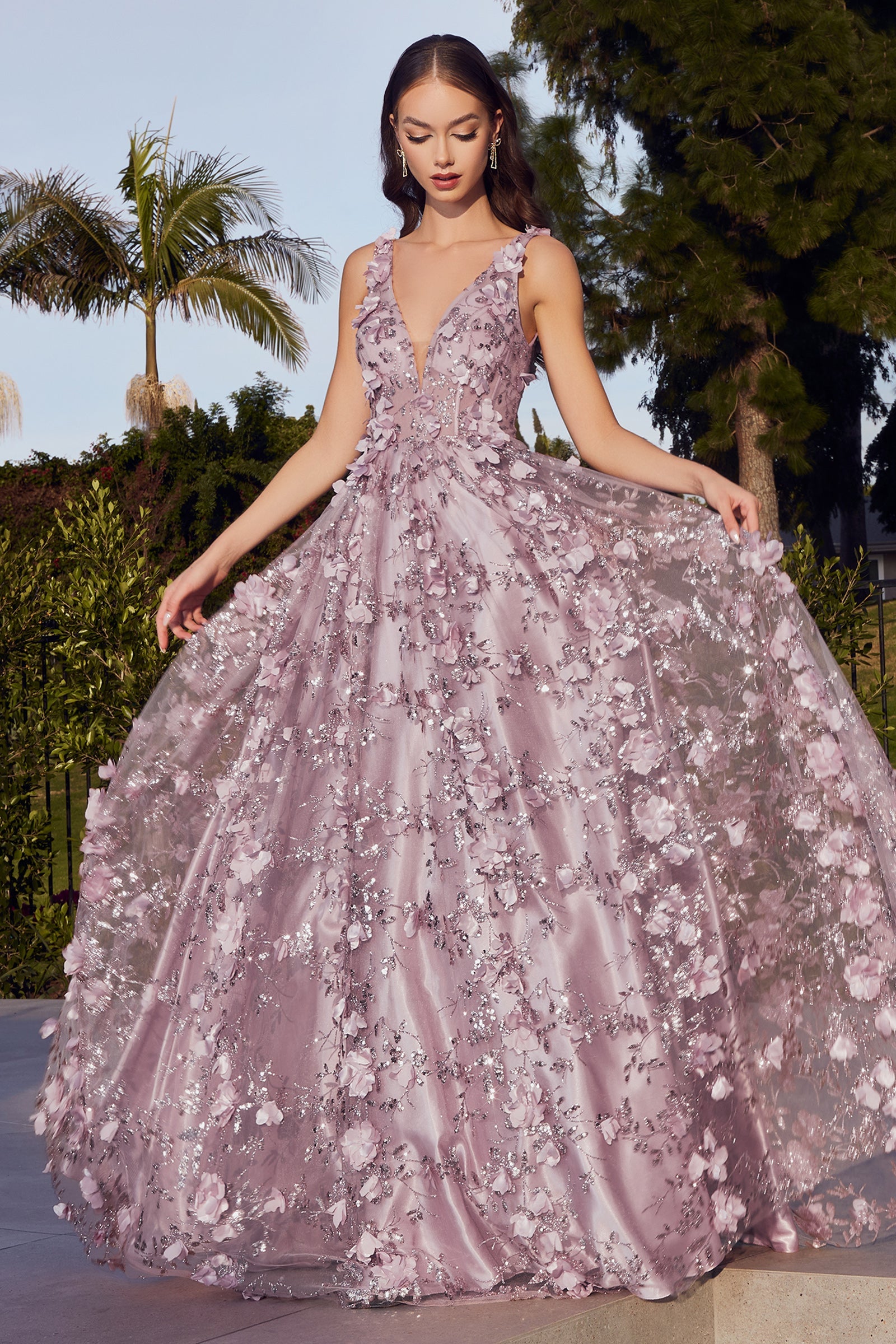 Cinderella Divine J838: Enchanting Glitter and Blossom Gown for Unforgettable Occasions