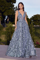 Cinderella Divine J838: Enchanting Glitter and Floral Prom Gown