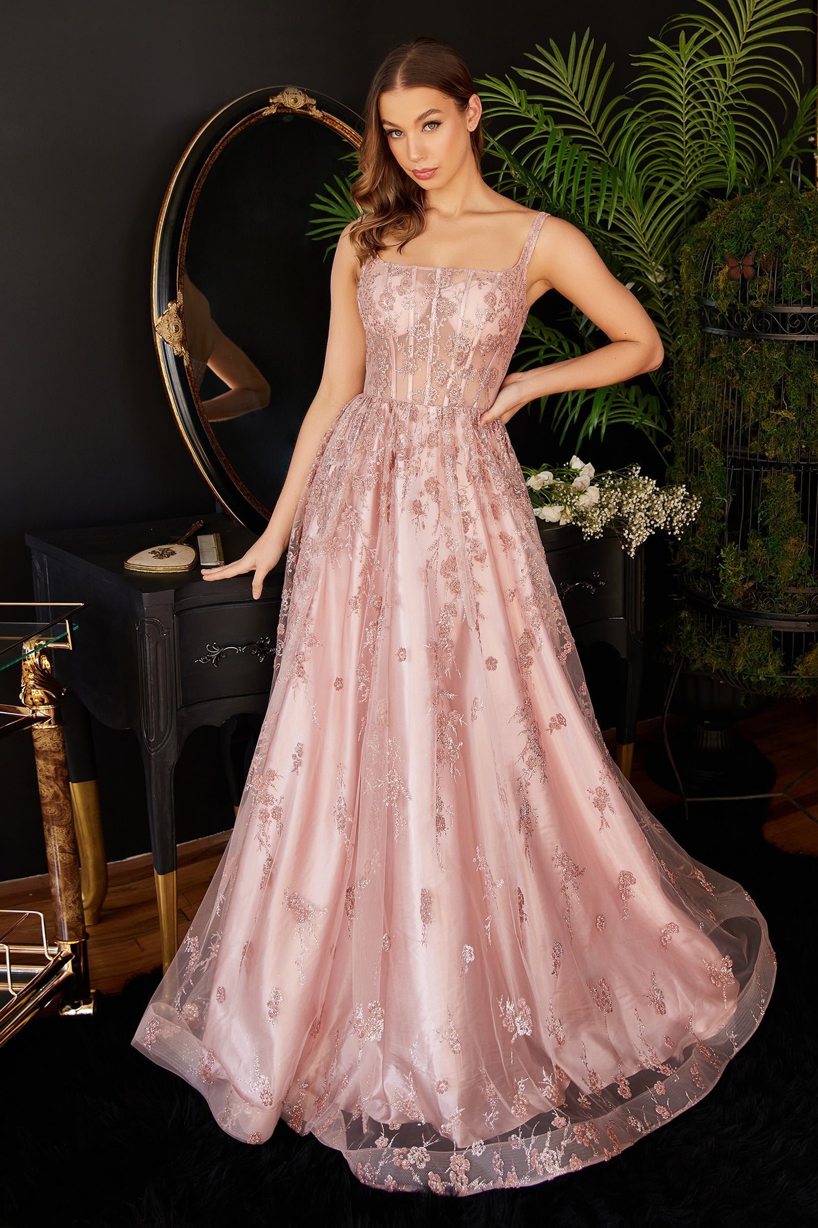 **Cinderella Divine: Shimmering Tonal Glitter Gown for Enchanted Evenings**