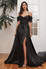 **Cinderella Divine's Enchanting Satin Off-Shoulder Gown: Radiate Elegance at Every Occasion**