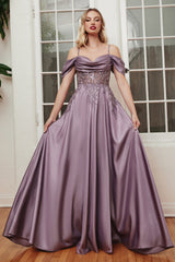 **Cinderella Divine's Enchanting Satin Off-Shoulder Gown: Radiate Elegance at Every Occasion**