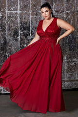 Cinderella Divine's Enchanting V-Neck Chiffon Gown for Memorable Occasions (S7201)