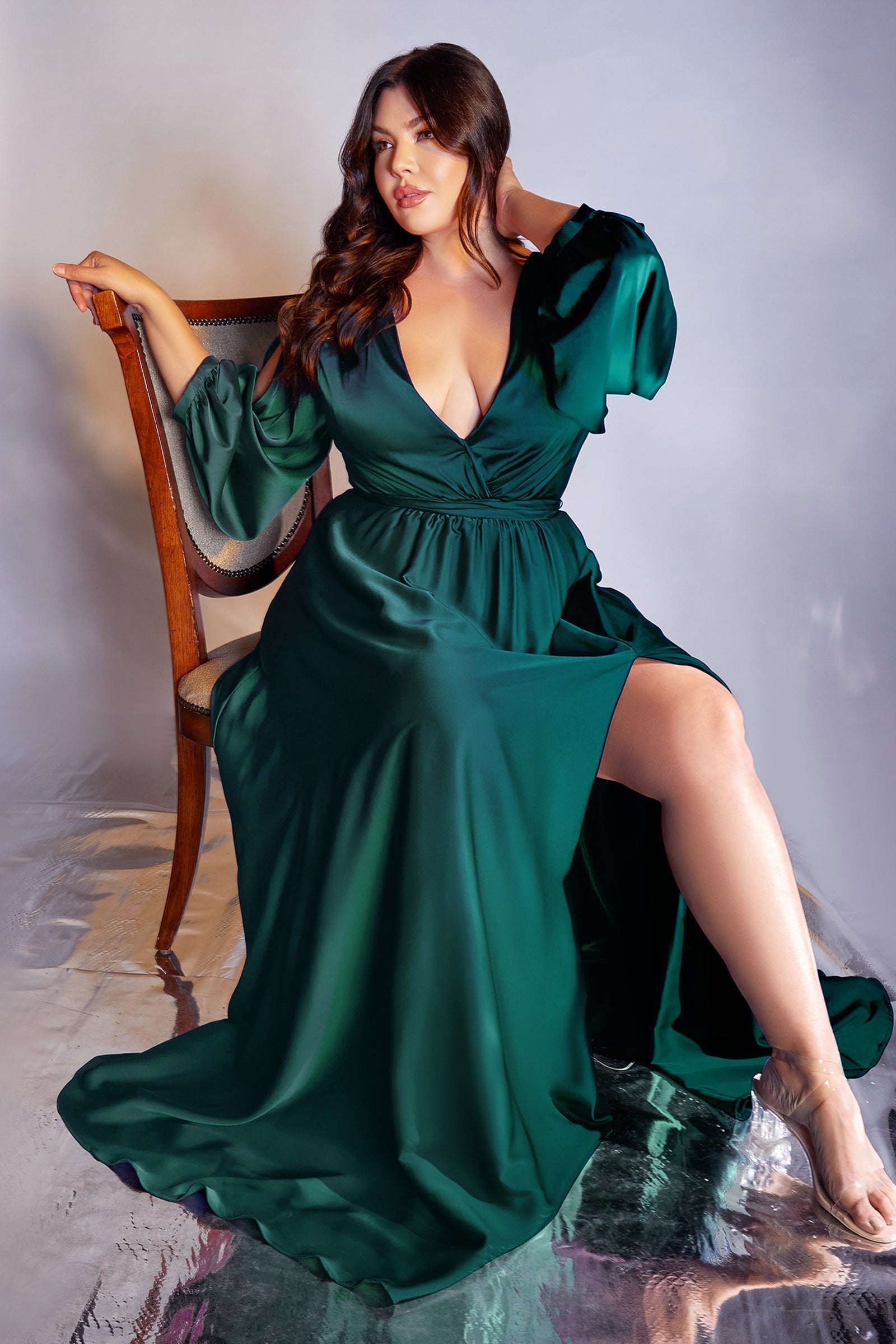 Cinderella Divine: Embrace Timeless Elegance with the 7475C Plus Size Satin Dress