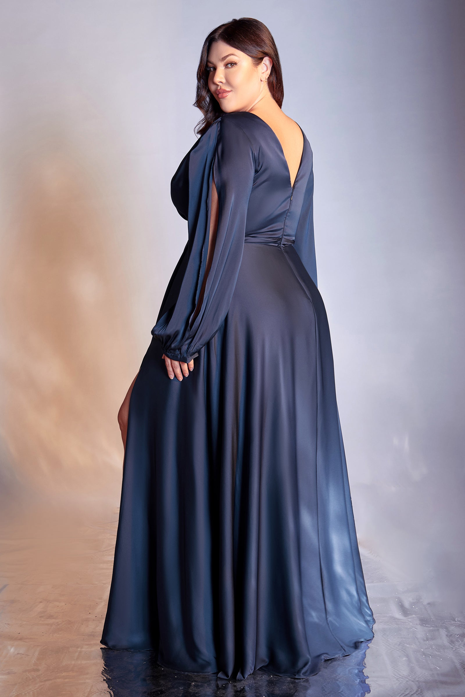 Cinderella Divine: Embrace Timeless Elegance with the 7475C Plus Size Satin Dress