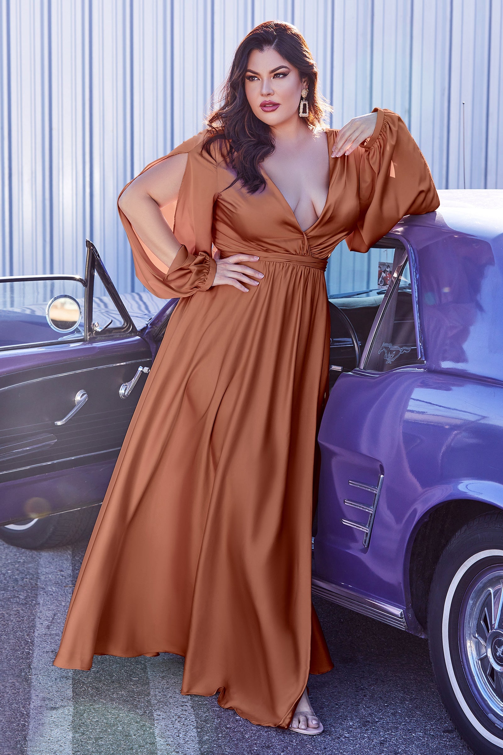 Cinderella Divine: Embrace Timeless Elegance with the 7475C Plus Size Satin Dress