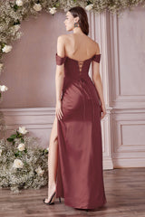 Enchanting Elegance: Cinderella Divine's Corset Boned Off-Shoulder Gown (CD0001)