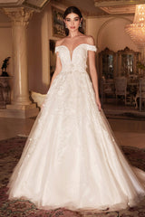 Cinderella Divine's Enchanting Off-Shoulder Gown for Regal Brides