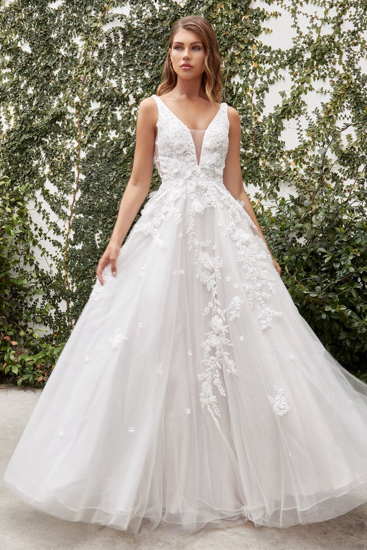 Cinderella Divine A1028W: Captivating Tulle Gown with Floral AppliquÃ©s
