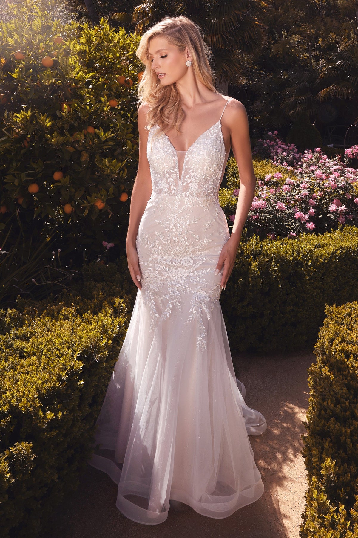 **Cinderella Divine A1039W: Embroidered Lace Mermaid Gown for Unforgettable Occasions**