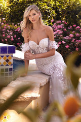Cinderella Divine A1068W: Enchanting Foliage and Feather Gown for Unforgettable Moments