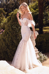 Cinderella Divine A1068W: Enchanting Foliage and Feather Gown for Unforgettable Moments