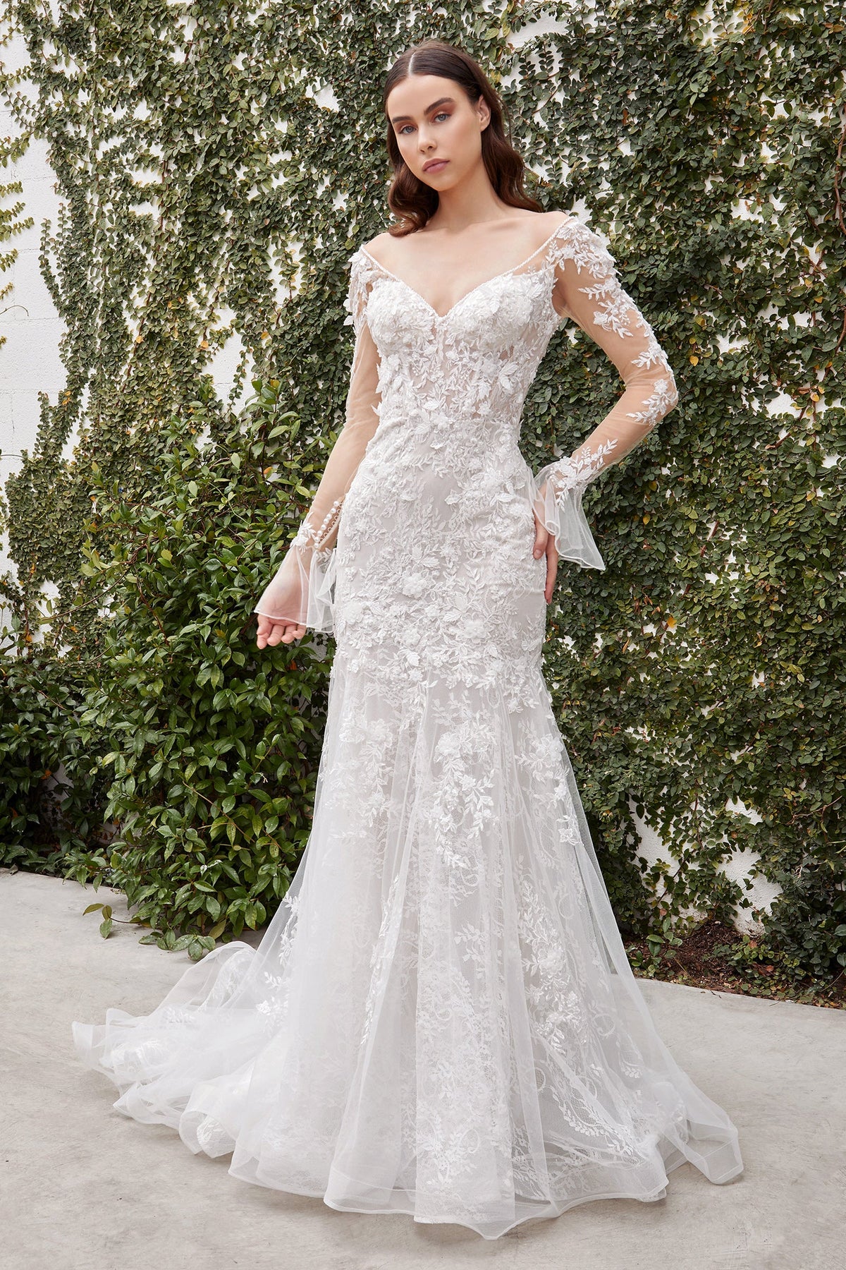 Cinderella Divine's Enchanting Floral Lace Bridal Gown: A1073W