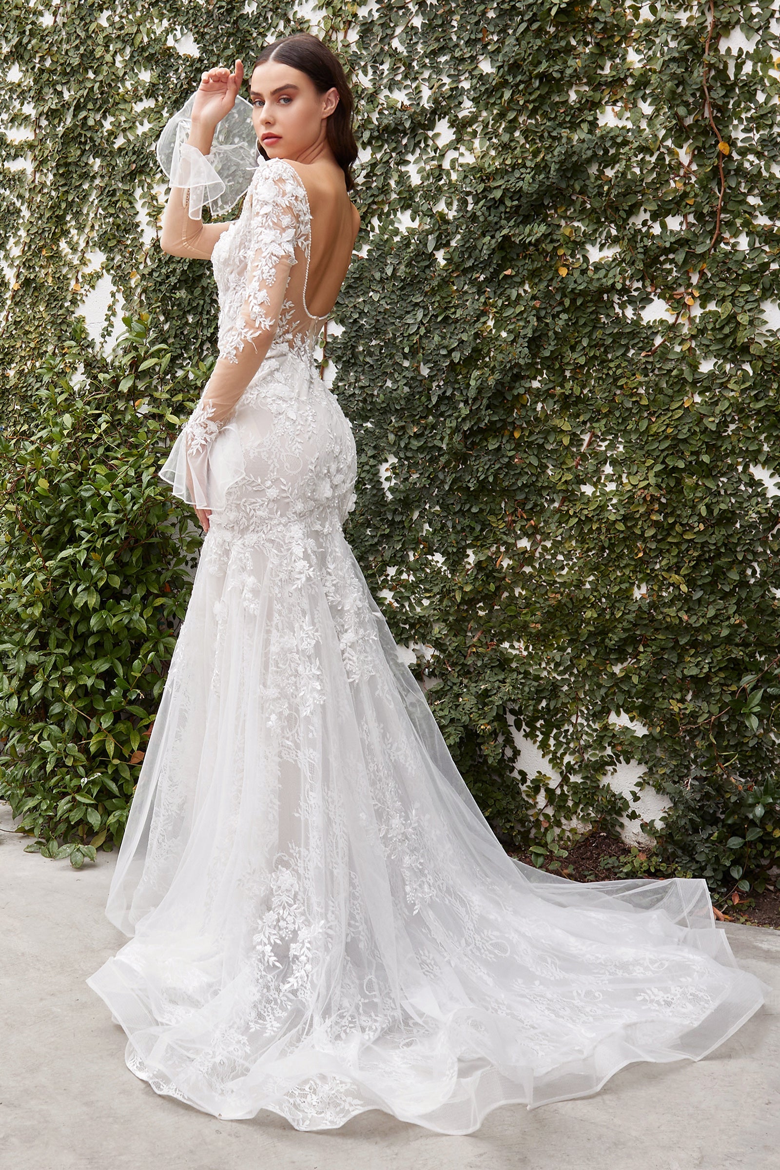 Cinderella Divine: Enchanting Bridal Gown with Intricate Lace and Delicate Beadwork