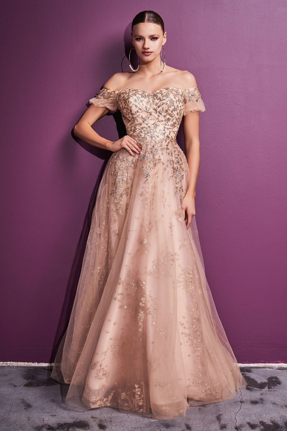 Enchanting Cinderella Divine C73 Gown: Shimmering Foliage and Sheer Elegance