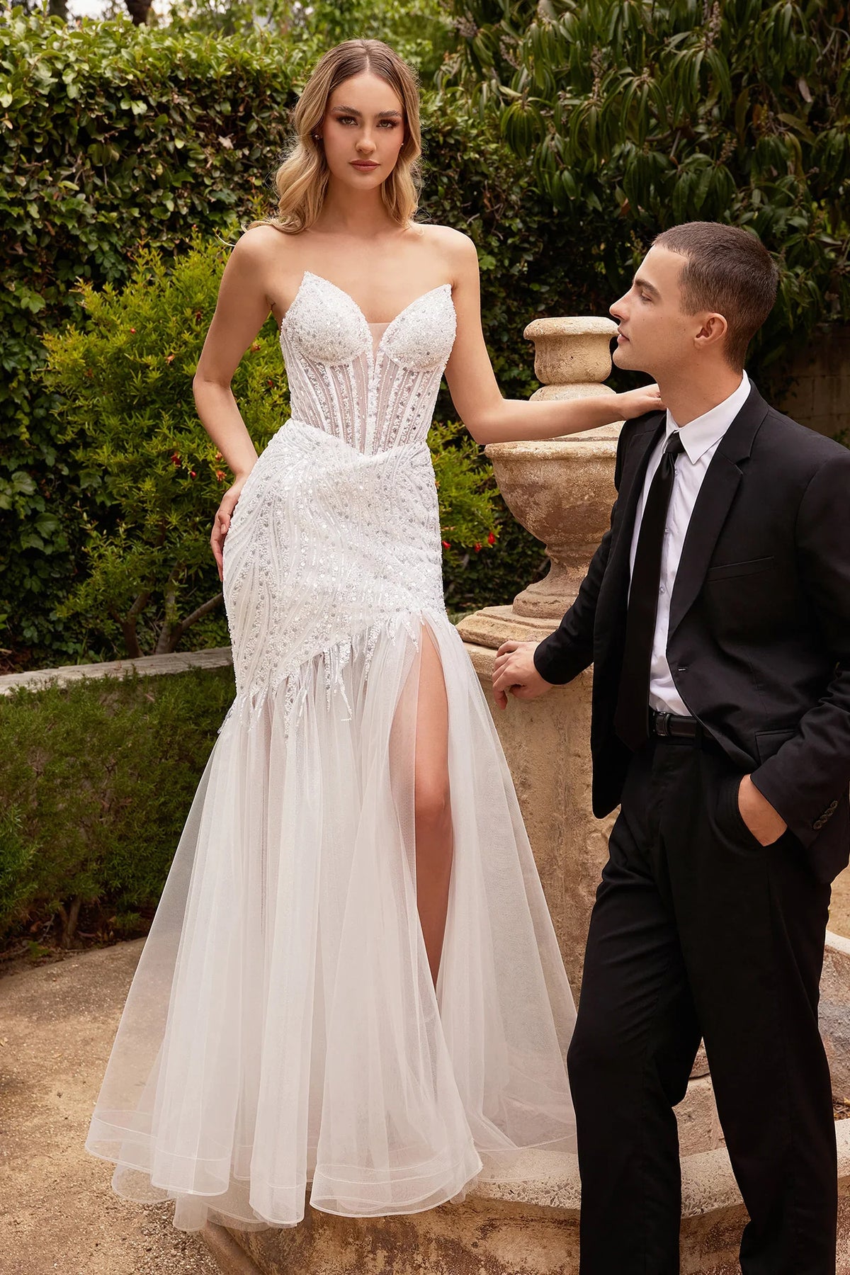 Enchanting Elegance: Strapless Beaded Mermaid Wedding Dress by [Brand Name]