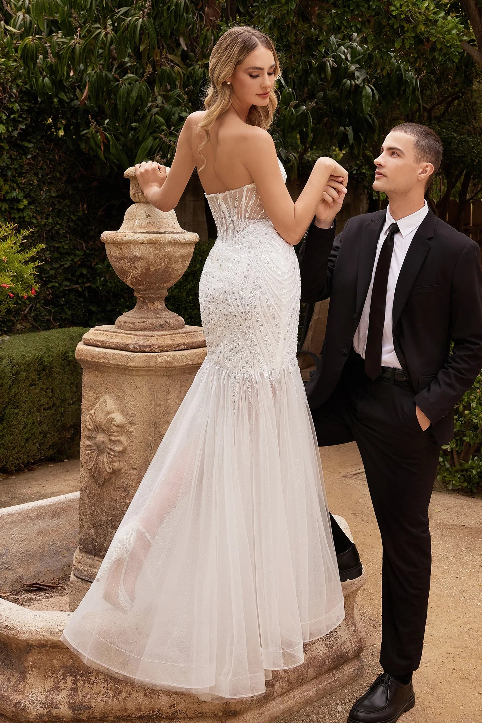 Enchanting Elegance: Strapless Beaded Mermaid Wedding Dress by [Brand Name]