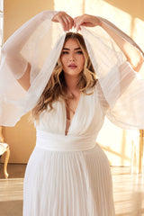 **Enchanting Plus-Size Dress: Graceful Pleats, Off-White Elegance by Cinderella Divine**