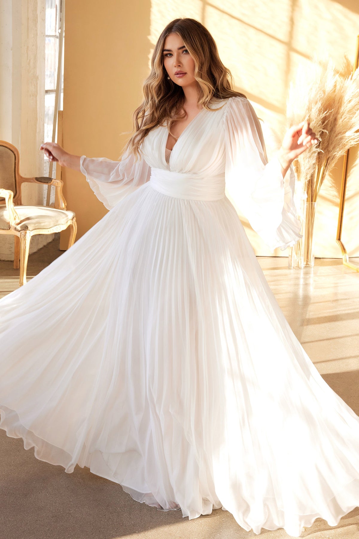 **Cinderella Divine: Enchanting Pleated Chiffon Dress for Unforgettable Occasions**