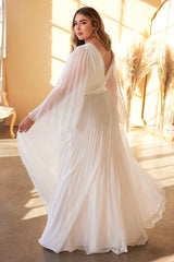 **Enchanting Plus-Size Dress: Graceful Pleats, Off-White Elegance by Cinderella Divine**