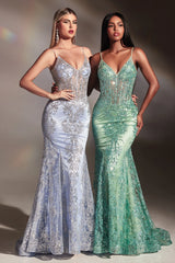 **Captivating Glamour: Cinderella Divine J810 Sequined Mermaid Evening Gown**