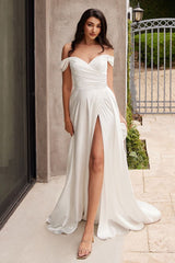 Cinderella Divine 7493W: Off-the-Shoulder Satin Dress for Enchanting Occasions