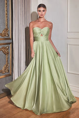 **Cinderella Divine: Strapless Satin A-Line Gown for Sophisticated Elegance**