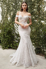 Cinderella Divine's Enchanting Off-the-Shoulder Wedding Dress for a Fairytale Soiree