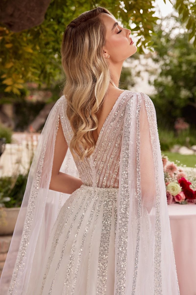 Cinderella Divine: Enchanting Sequin-Striped A-Line Wedding Gown