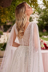 Cinderella Divine: Enchanting Sequin-Striped A-Line Wedding Gown