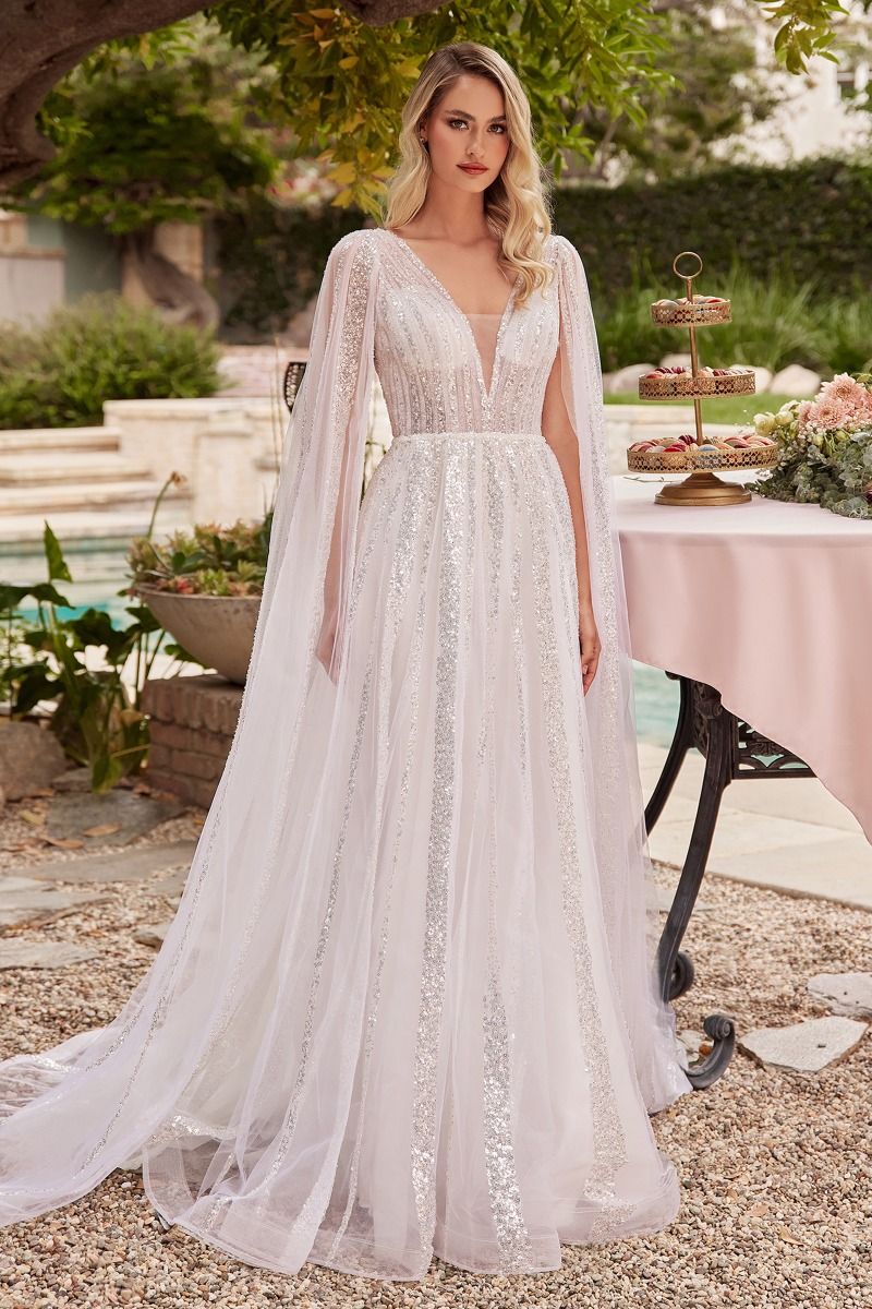 Cinderella Divine: Enchanting Sequin-Striped A-Line Wedding Gown