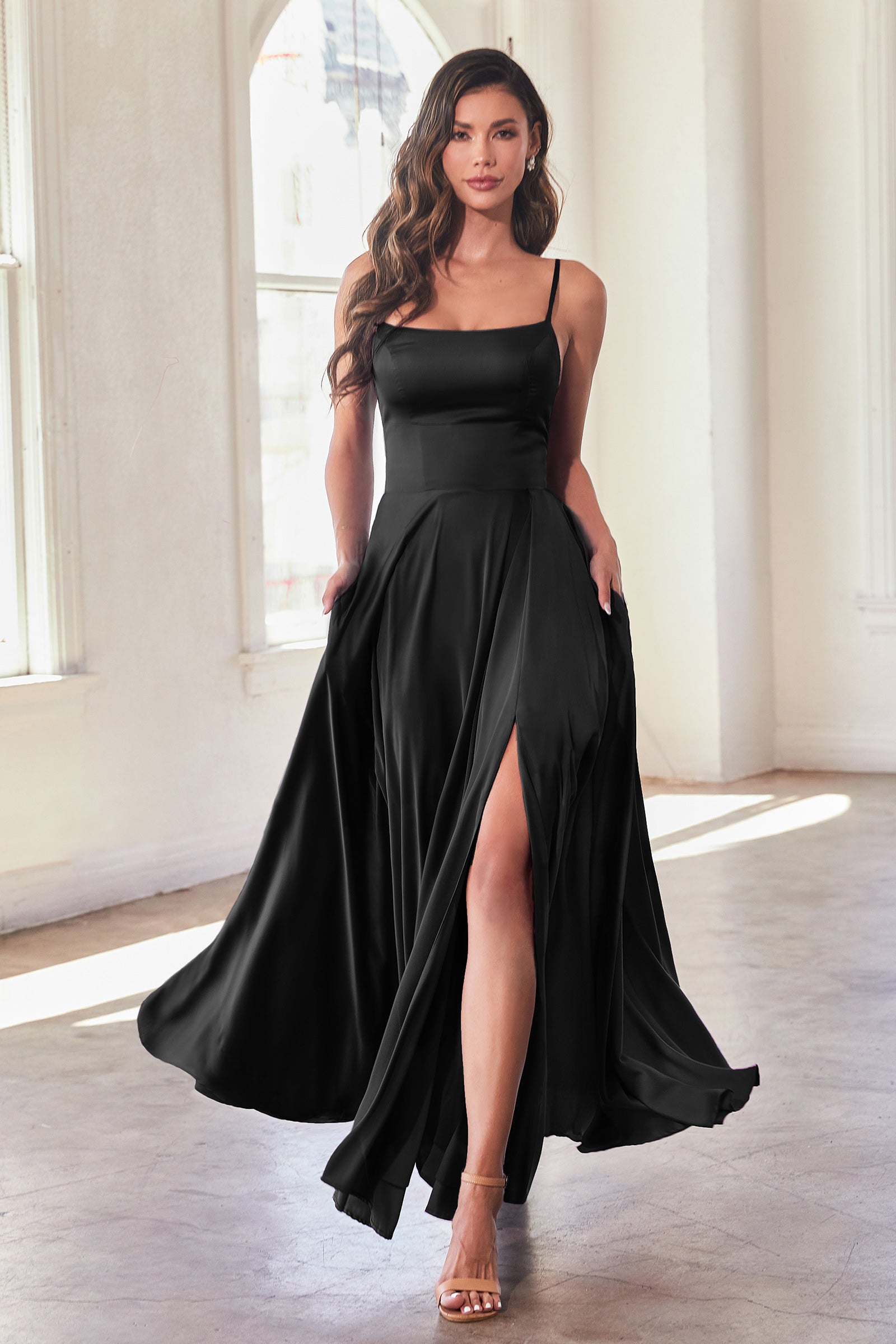 **Cinderella Divine: Timeless Satin A-Line Gown for Unforgettable Occasions**