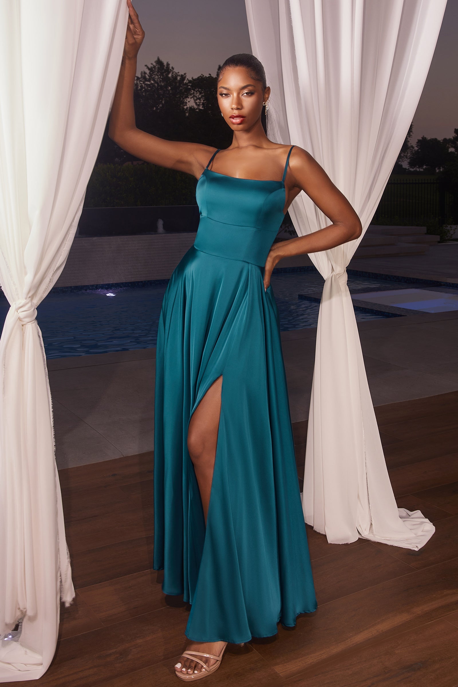 **Cinderella Divine: Timeless Satin A-Line Gown for Unforgettable Occasions**