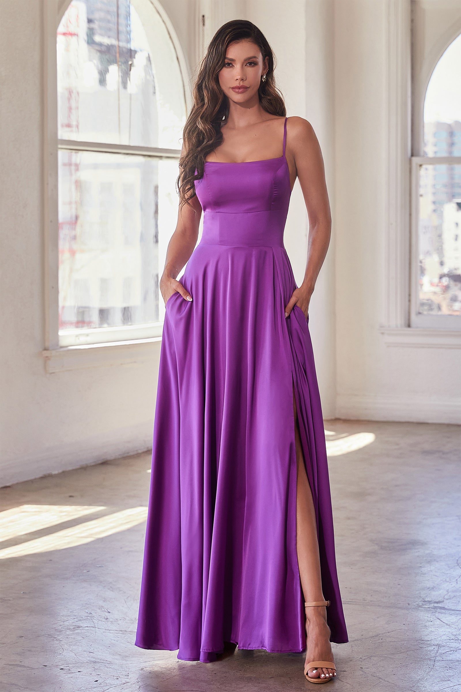 Cinderella Divine's Timeless A-Line Satin Gown: Embrace Sophistication and Allure