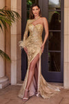 Cinderella Divine: Captivating One-Shoulder Glitter-Printed Mermaid Gown