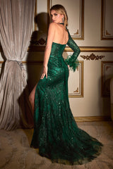 Cinderella Divine: Captivating One-Shoulder Glitter-Printed Mermaid Gown