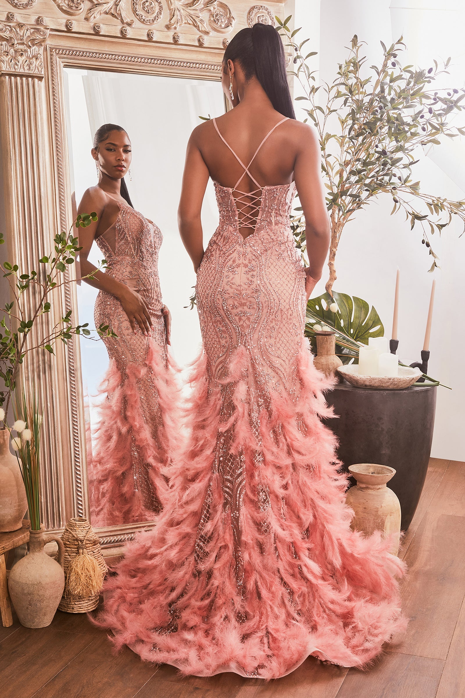 Cinderella Divine's Enchanting Feathered Mermaid Gown for Unforgettable Glamour