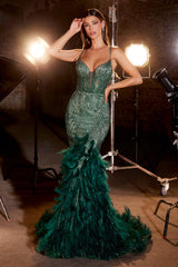 Cinderella Divine: Captivating Feather Mermaid Gown for Starlet Glamour