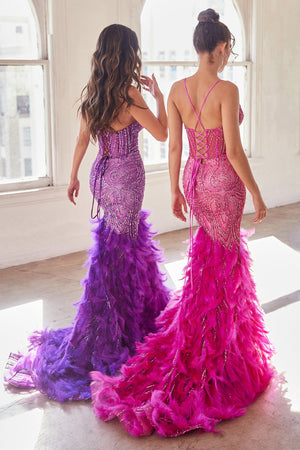 **Cinderella Divine's Feather Mermaid Gown: Captivating Glamour for Unforgettable Occasions**