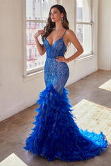 Cinderella Divine: Embrace the Hollywood Allure in a Captivating Feather Mermaid Gown