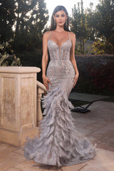 Cinderella Divine: Embrace the Hollywood Allure in a Captivating Feather Mermaid Gown
