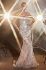 Enchanting Mermaid: Cinderella Divine's Strapless Pointed Neck Embellished Gown