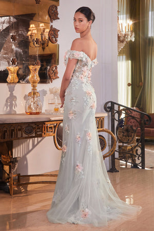 Enchanting Off-the-Shoulder Floral AppliquÃ© Gown by Cinderella Divine